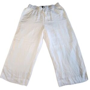 J.CREW Cropped Linen Pants Women Medium White Wide Leg Lined Pockets Beach